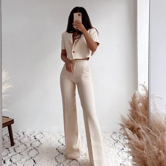 ZARA | Linen Blend Crop Blazer - Picture 4 of 11